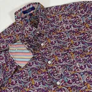 Alan Flusser Men's Large Button Up Long Sleeve Shirt Paisley Colorful Print